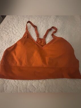 Pink Ribbed V-Neck Bralette/Sports Bra - Orange